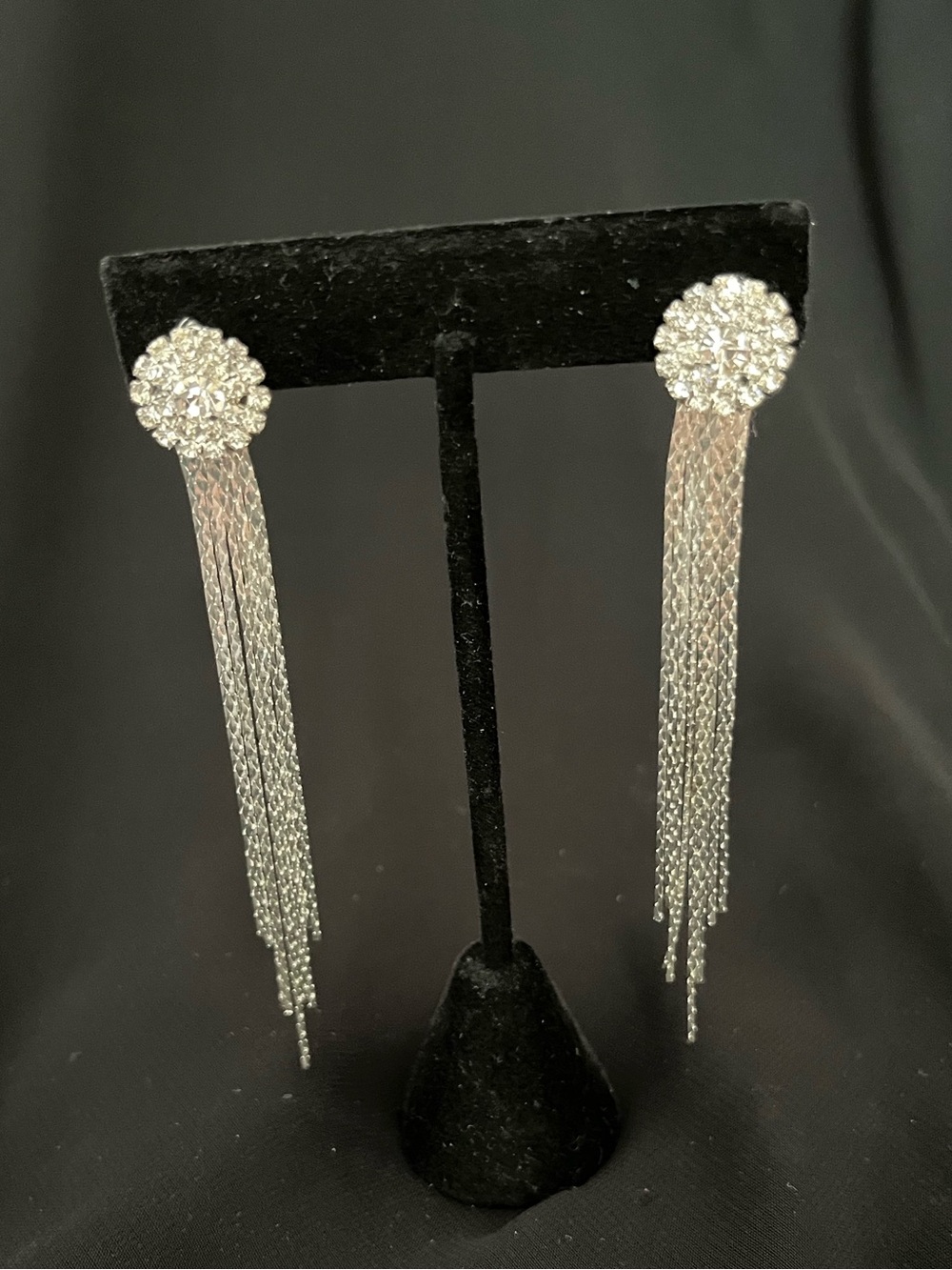 Silver Crystal Tassel Drop Earrings - Women's Fashion Jewelry